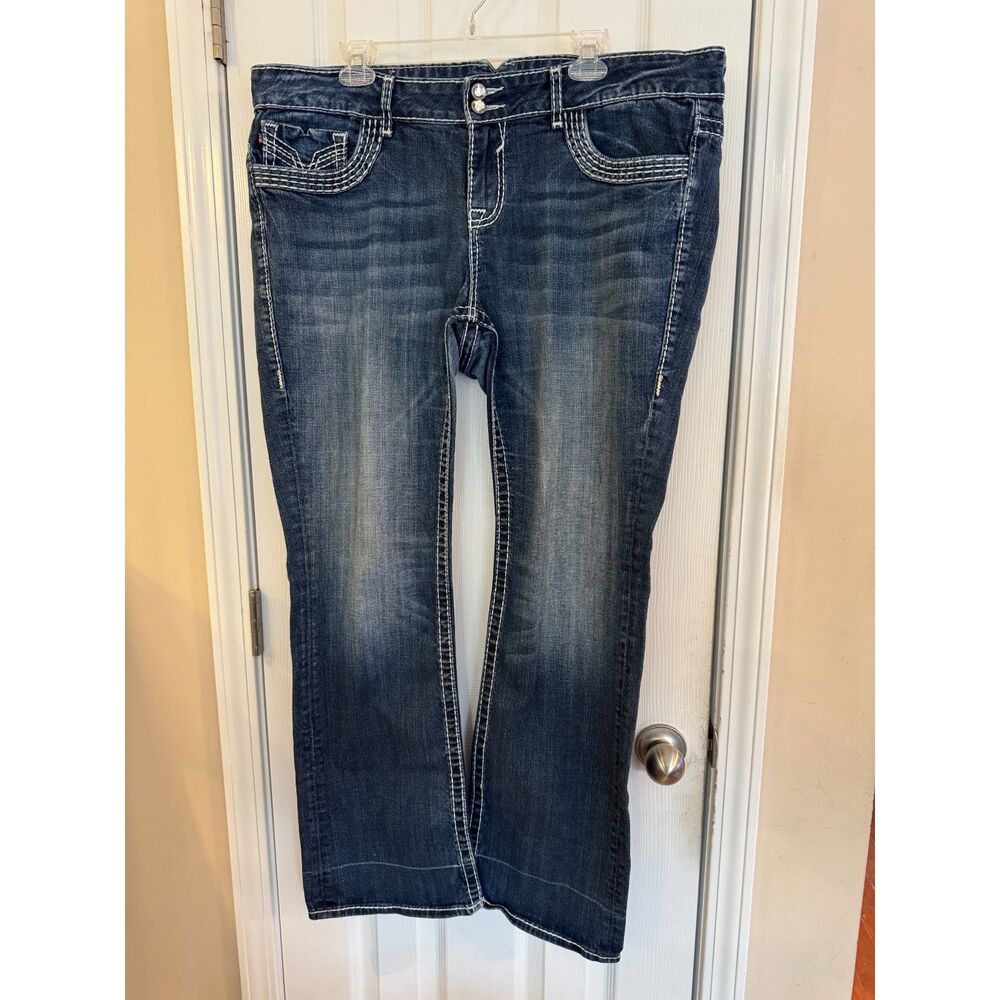 Vigoss Women's Chelsea Slim Bootcut Jeans Plus Sz 22 Long Fading Frayed Hem